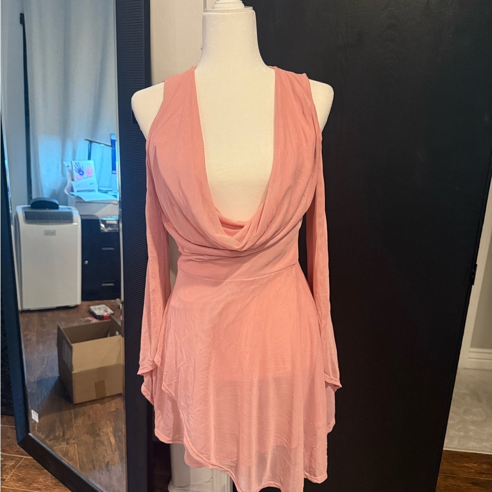 Fashion Nova Dusty Pink Cowl Neck Long Sleeve Dress